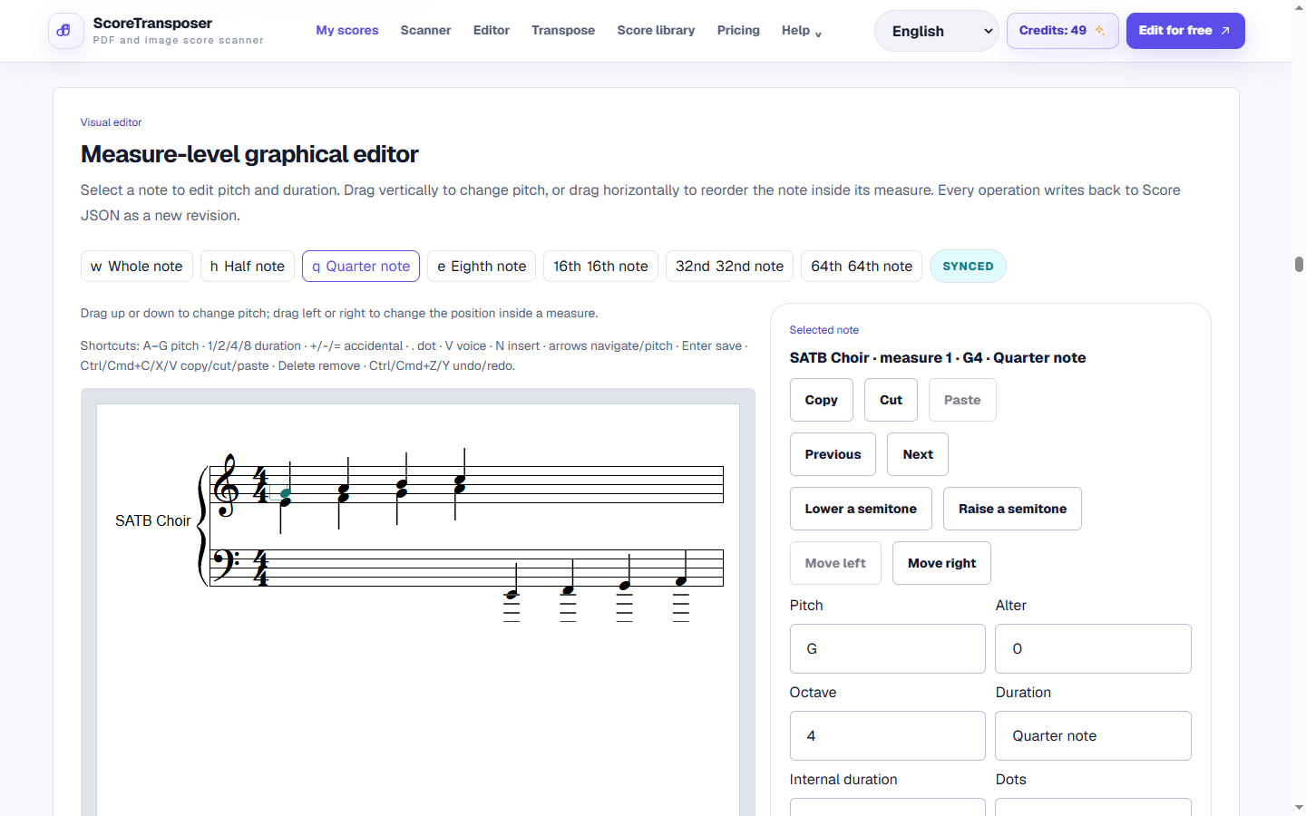 Online sheet music maker and collaborative notation editor with revision and correction tools