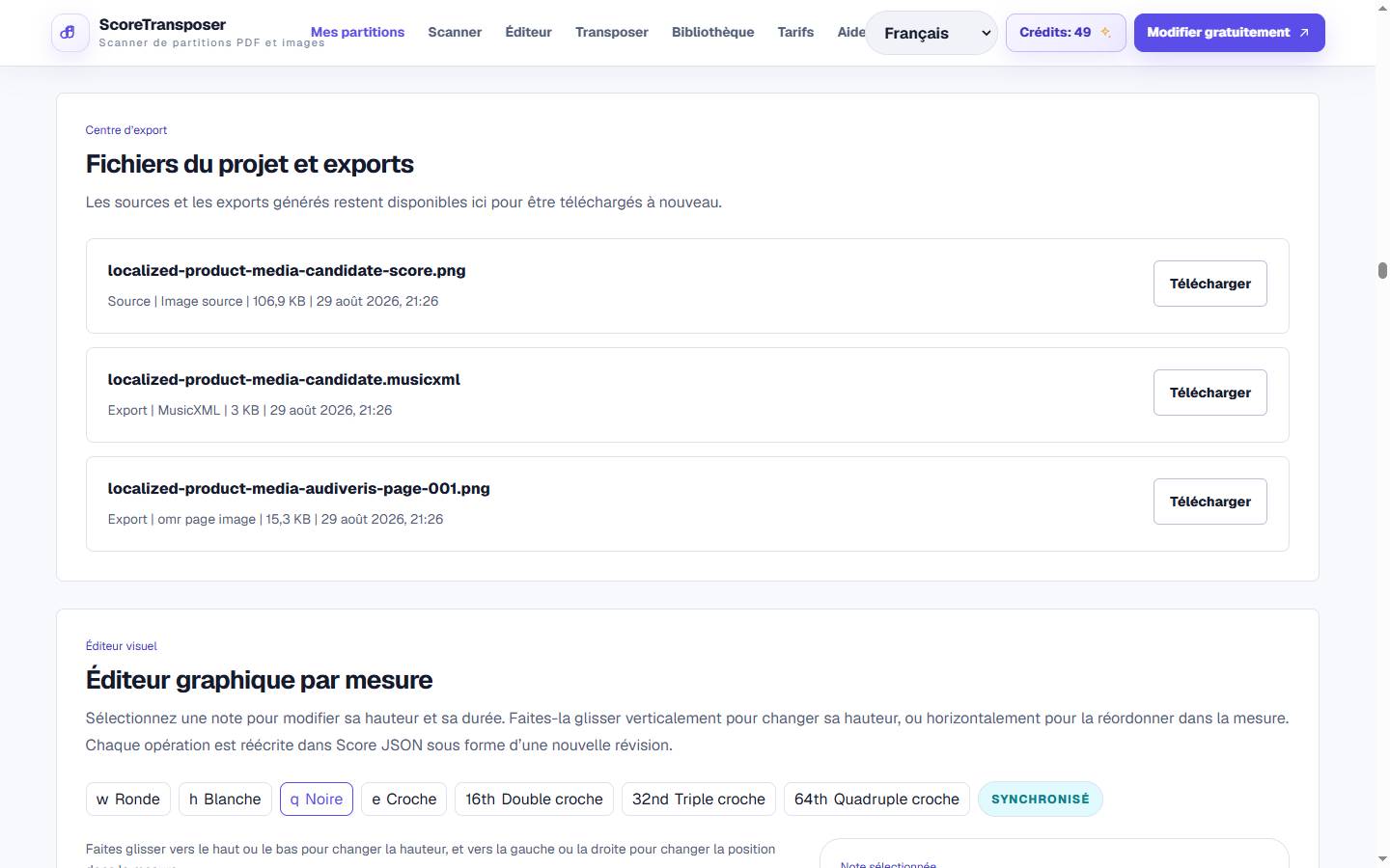 Éditeur MusicXML et convertisseur MIDI/PDF dans l’interface réelle du produit