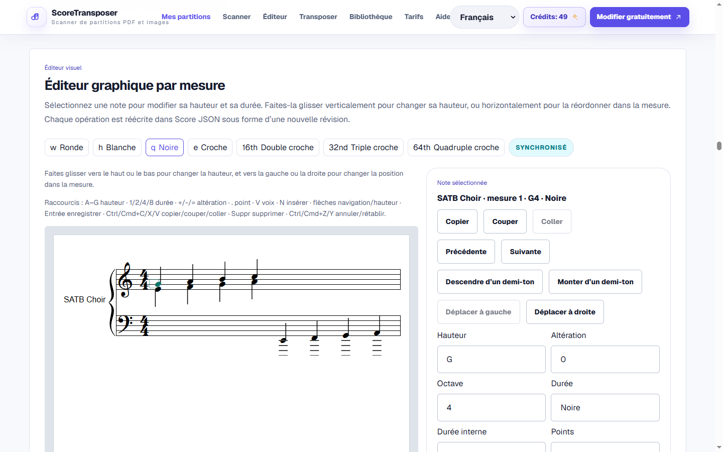 Éditeur de partitions en ligne dans l’interface réelle du produit