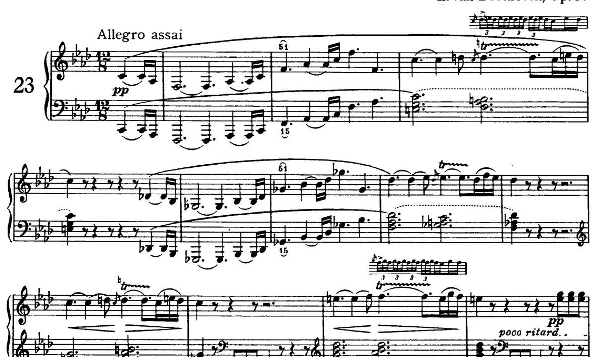 Real Beethoven Appassionata Op. 57 score excerpt shown with score recognition features
