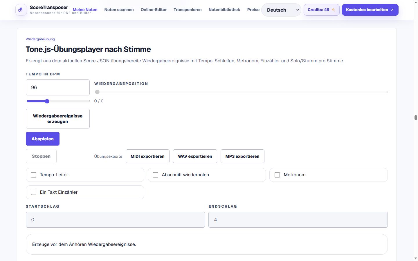Schwierige Takte sehen, hören und wiederholen in der realen Produktoberfläche