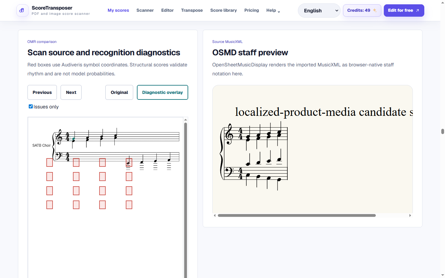 Scan a paper score, review it, then create Jianpu in the real product interface