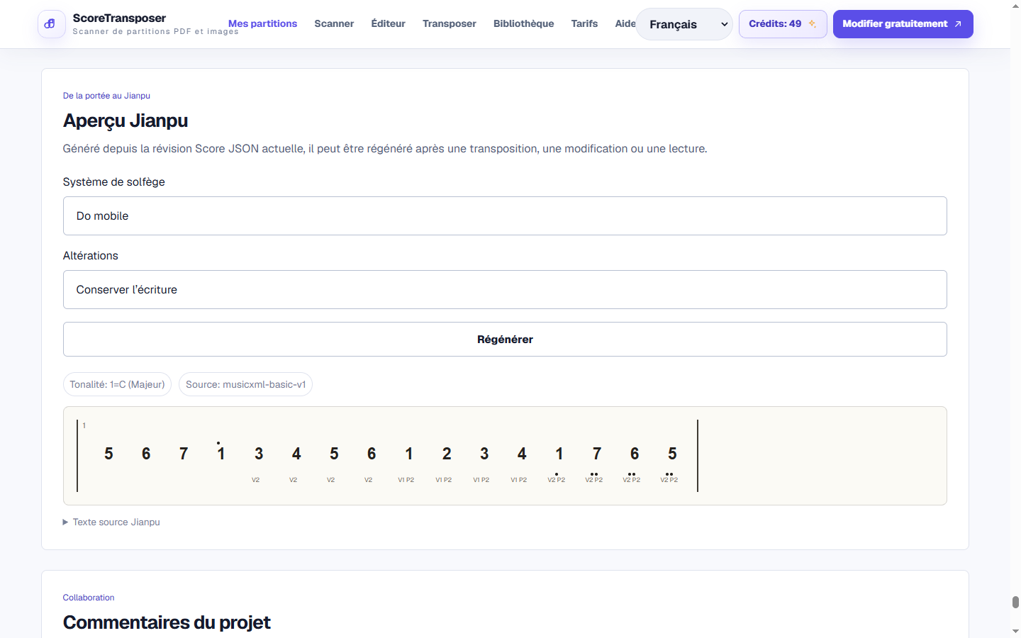Convertisseur de portée en Jianpu dans l’interface réelle du produit